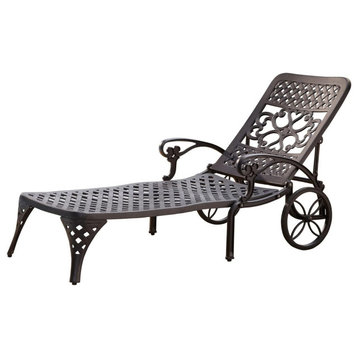 Traditional Patio Chaise Lounge, Cast Aluminum Construction With Black Finish