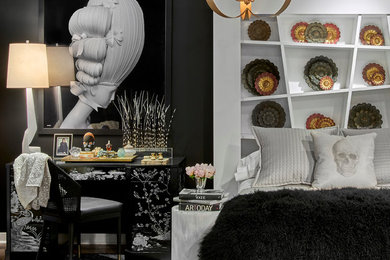 Bedroom - modern bedroom idea in Chicago with black walls