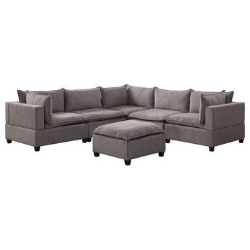 Madison Light Gray Fabric 6 Piece Modular Sectional Sofa With Ottoman