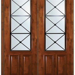 Pre-hung Double Door 96 Wood Alder Republic 2/3 Lite Wrought Iron - Front Doors