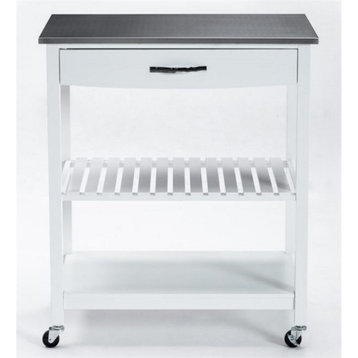 Boraam Holland Wood Kitchen Cart with Stainless Steel Top in White