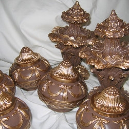 Custom Hand Painted Finials, with added gold accents to enhance details of finia - Products