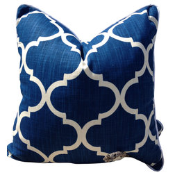 Contemporary Decorative Pillows Blue and White Cotton Pillow With White Pipping