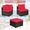 Costway 4PCS Patio Rattan Wicker Furniture Set Cushioned Sofa Ottoman Deck Red