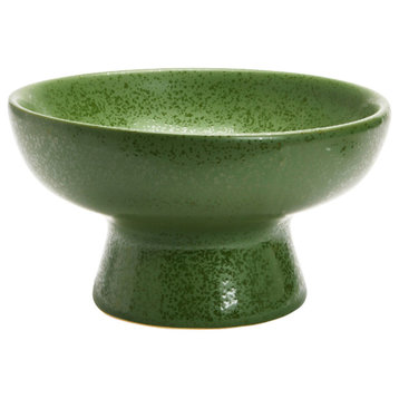 Stoneware Footed Bowl, Matte Green Reactive Glaze
