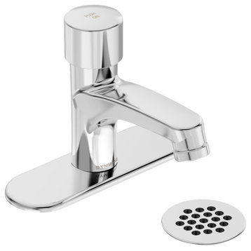 SCOT Single Hole Single Handle Metering Bathroom Faucet, Deck Plate + Grid Drain