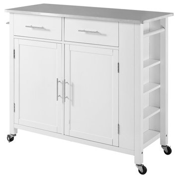 Savannah Stainless Steel Top Full-Size Kitchen Island Cart, White