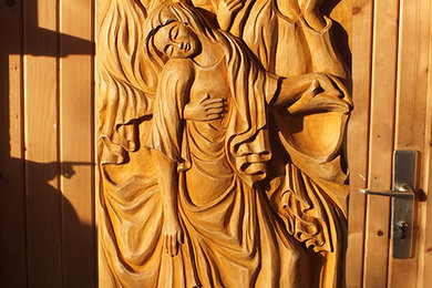 Sculpture sur bois Vierge à la dormition