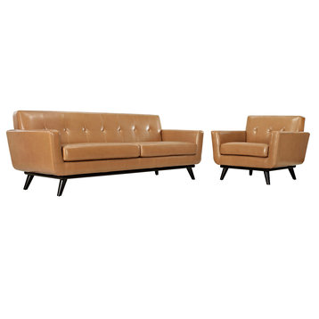 Engage 2 Piece Leather Living Room Set, Tan