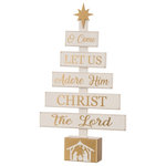 Glitzhome,LLC - 17.83" Wooden Nativity Table Tree Decor - Completed with a star on top, this Bell Table Tree is painted white for a clean winter feel. Mounted on a wooden base, this decoration will make a special impression on your family and friends.