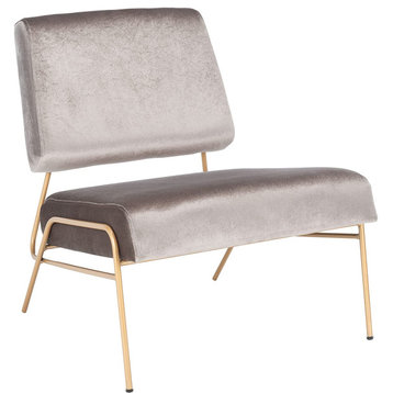 Elegant Accent Chair, Golden Legs With Wide Velvet Seat & Backrest, Hanzel Wood