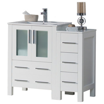 Sydney 36" Vanity Set With Side Cabinet, Glossy White No Mirror