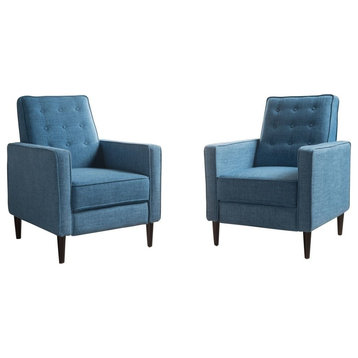 Marston Mid-Century Modern Button Tufted Fabric Recliner, Set of 2, Fabric/Muted Blue