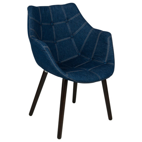Tufted Denim Lounge Armchair with Beech Wood Legs Accent Side Armchair