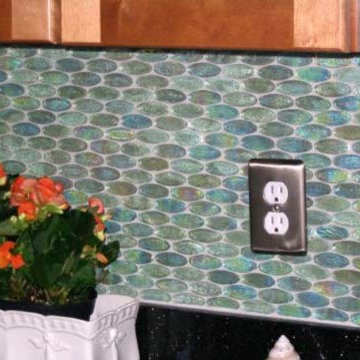 AQUA BLUE OVAL GLASS TILE BACKSPLASH