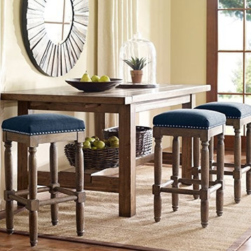Cirque Rustic Upholstered Backless Counter Stools Set of 2, Navy Blue