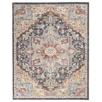 Nourison - Nourison Juniper 7'10" x 9'10" Charcoal Multi Vintage Indoor Area Rug - This classic center medallion Juniper area rug reflects Persian design traditions in a fresh and modern look. Its sumptuous charcoal and lively multi-color tones are superbly versatile for decorating styles from traditional to contemporary, eclectic, or modern farmhouse. Designed for living in low-shed, low pile, easy-care fibers.
