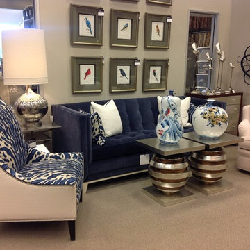 blue velvet sofa & animal print chairs