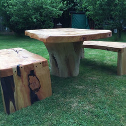 Tree Log Table and Benches - Outdoor Dining Sets