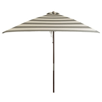 Classic Wood 6.5 ft Square Market Umbrella Soft Black/Ivory Stripe