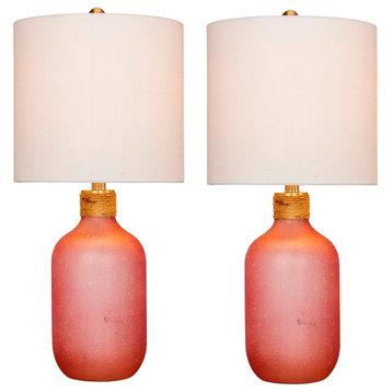 26" Island Jug Glass Table Lamps, Frosted Pink , Set of 2