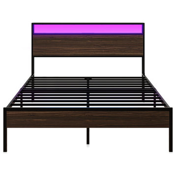 Metal Bed Frame -- FULL/ QUEEN Size, with/ without Drawers Under Bed, Brown, Queen Size Bed Frame