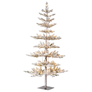 Deluxe Pre-Lit Flocked Pine Artificial Christmas Tree With 300 Warm Lights, 6ft