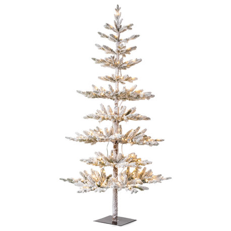 Deluxe Pre-Lit Flocked Pine Artificial Christmas Tree With 300 Warm Lights, 6ft