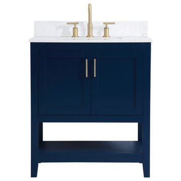Elegant VF16030BL-BS 30"Single Bathroom Vanity, Blue With Backsplash