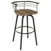 Amisco Brisk Swivel Metal Bar Stool With Distressed Wood Seat