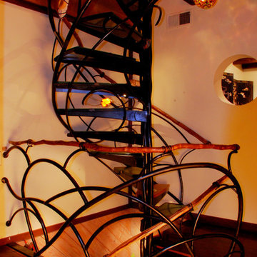 Spiral Staircase - metal, wood, and glass