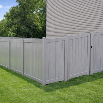 Gray Vinyl Privacy Fence with Gate