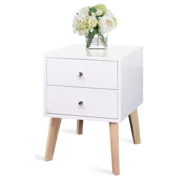 Contemporary Nightstand White with 2 Drawer
