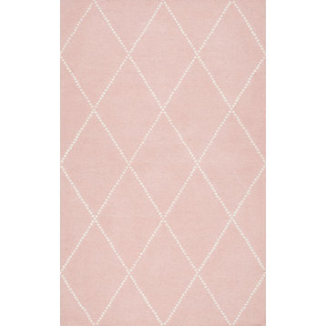 Dotted Diamond Trellis Area Rug, Baby Pink, 5'x8'