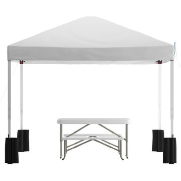10'x10' White Pop Up Event Canopy Tent with Wheeled Case and Folding Bench...