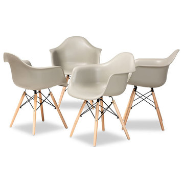 Set of 4 Dining Chair, Angled Legs With Crisscross Support & Plastic Seat, Beige