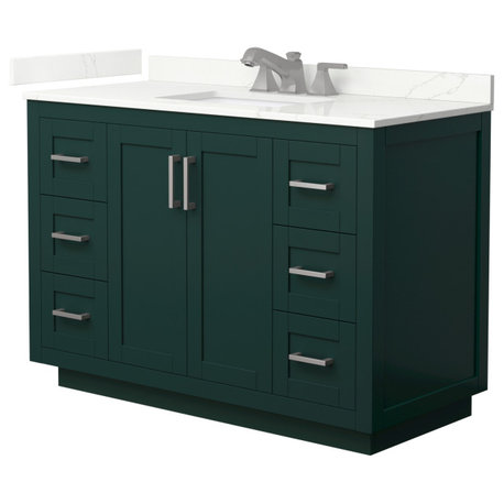 Miranda 48" Green Single Vanity, Quartz Top, 3-Hole, Nickel Trim