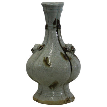 Chinese Ru Ware Light Gray White Celadon Glaze Ceramic Vase ws252
