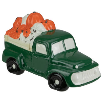 9.5" LED Lighted Green Ceramic Truck Hauling Pumpkins Autumn Harvest Decoration