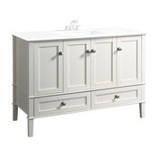 Chelsea Bath Vanity, Soft White With White Engineered Quartz Marble Top, 49"