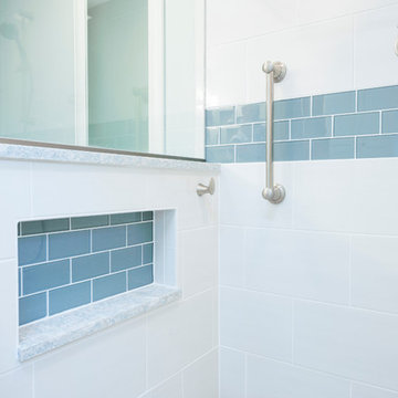 Large Corner Shower with Grab Bars
