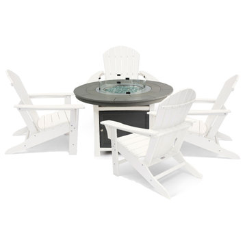Vail 48" Round Fire Pit Table, Hampton Chairs, Gray Top, White Chairs