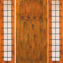Door with Two Sidelites Exterior Prehung Knotty Alder, Carved - Front Doors