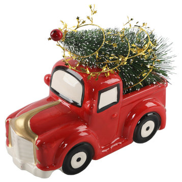 10" L Christmas Tree in Ceramic Red Truck
