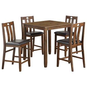 Faux Leather Counter Height Set, Quinlan 5 Piece Counter Height Solid Wood Dining Table Set