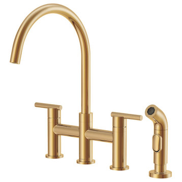 Parma Two Handle Bridge Kitchen Faucet With Sidespray, Brushed Bronze