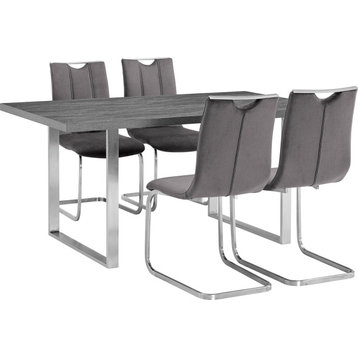 Fenton & Pacific 5 Piece Dining Set - Grey, Brushed Stainless Steel