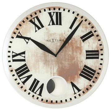 Romana Pendulum Wall Clock, Round, Glass, Off White Dial, Battery Operated
