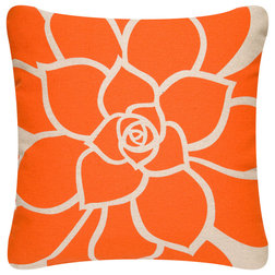 Contemporary Decorative Pillows Bloom Outdoor Eco Pillow, Tangerine Orange