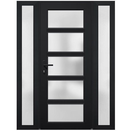 Front Exterior Prehung Door Frosted Glass / Manux 8002 Black / 60 x 80" Right In